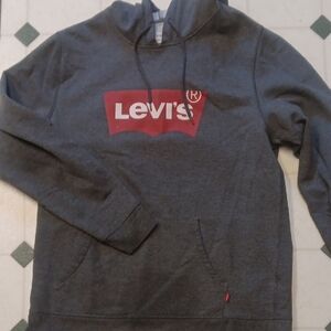 Levi's Charcoal Hoodie with Red Logo Large